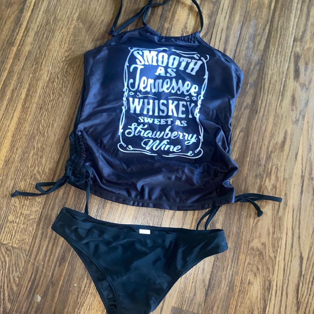 Smooth Tennessee Whiskey Wine Black Tankini Set